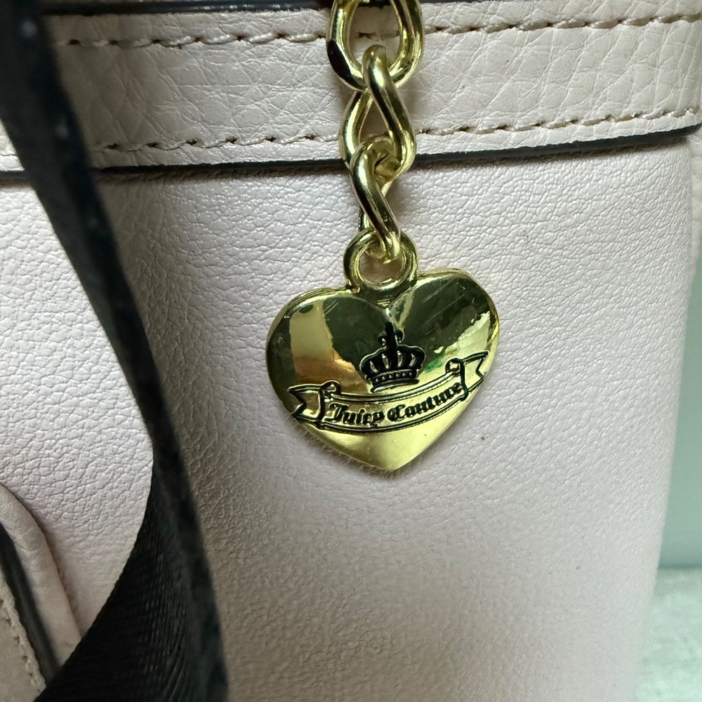 Juicy Couture Crossbody Purse Pink Black Faux Leather Logo Strap Messenger - Picture 3 of 14
